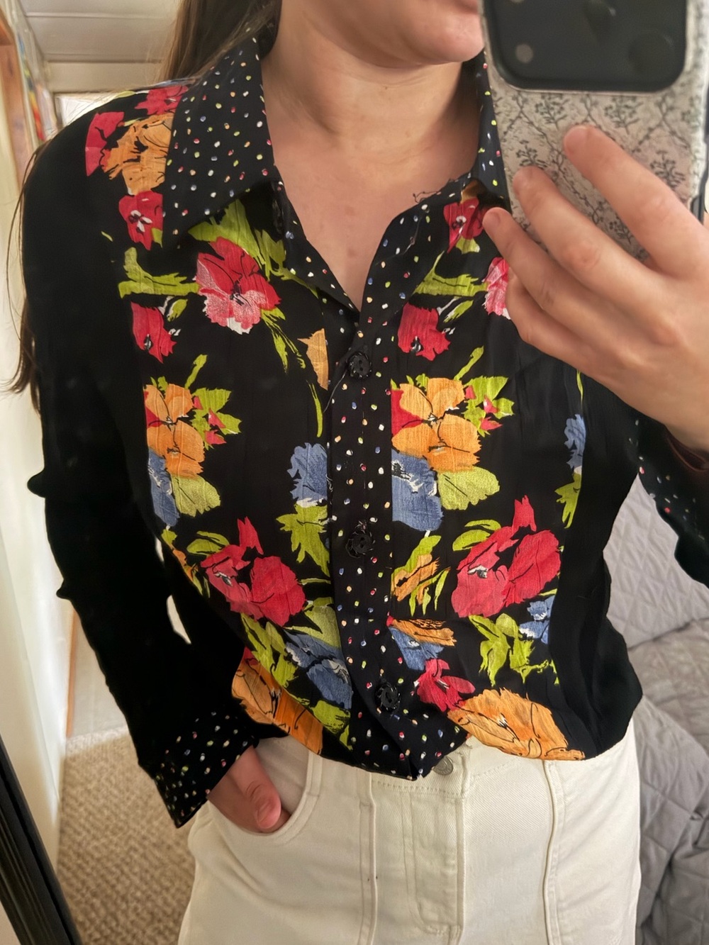 Vintage Floral polka-dot Button-Front Women's Blouse